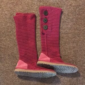 UGG Pink Knit Button Tall Booties